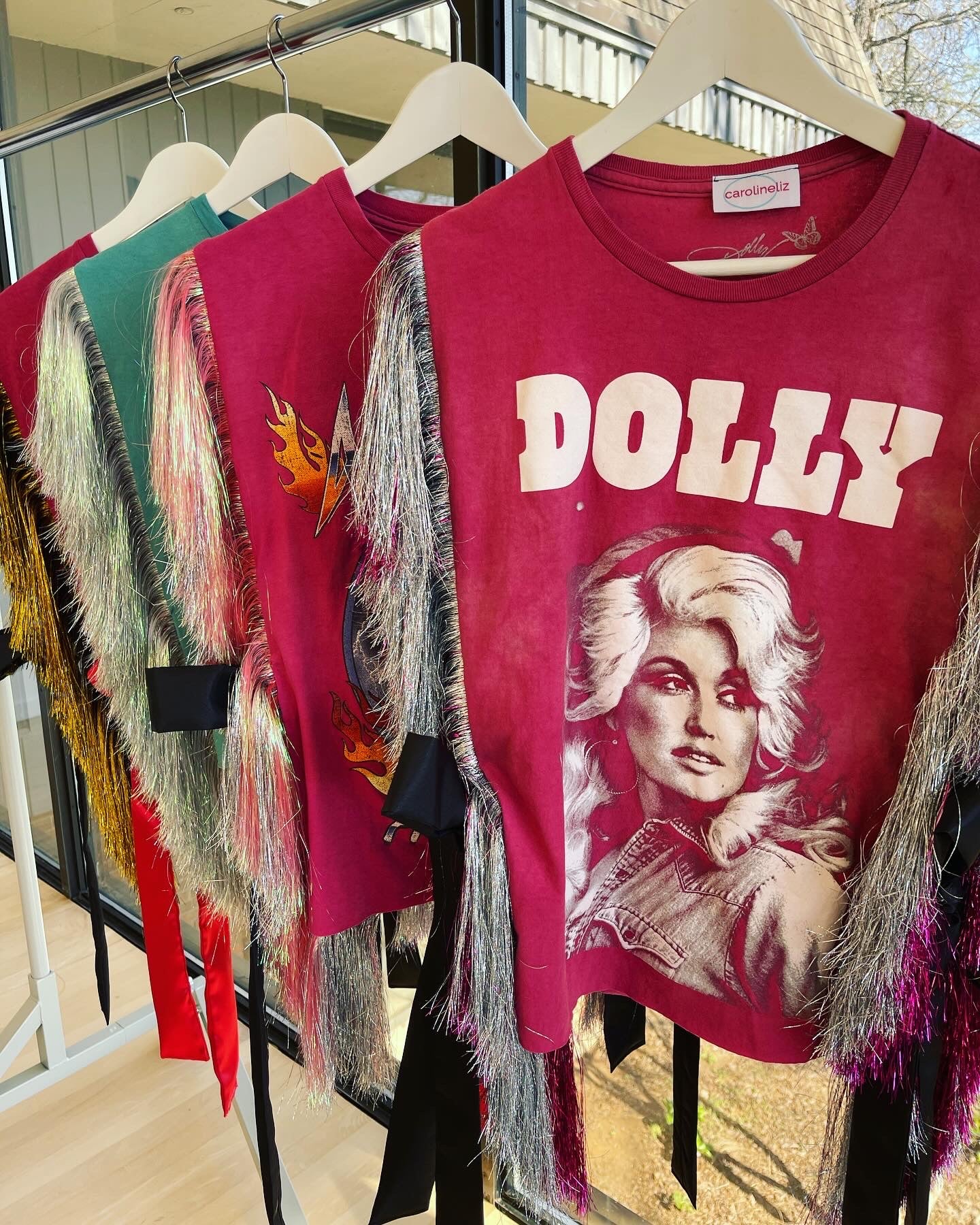 Dolly Parton Pink OG Tinsel Fringe Top with Side Bows