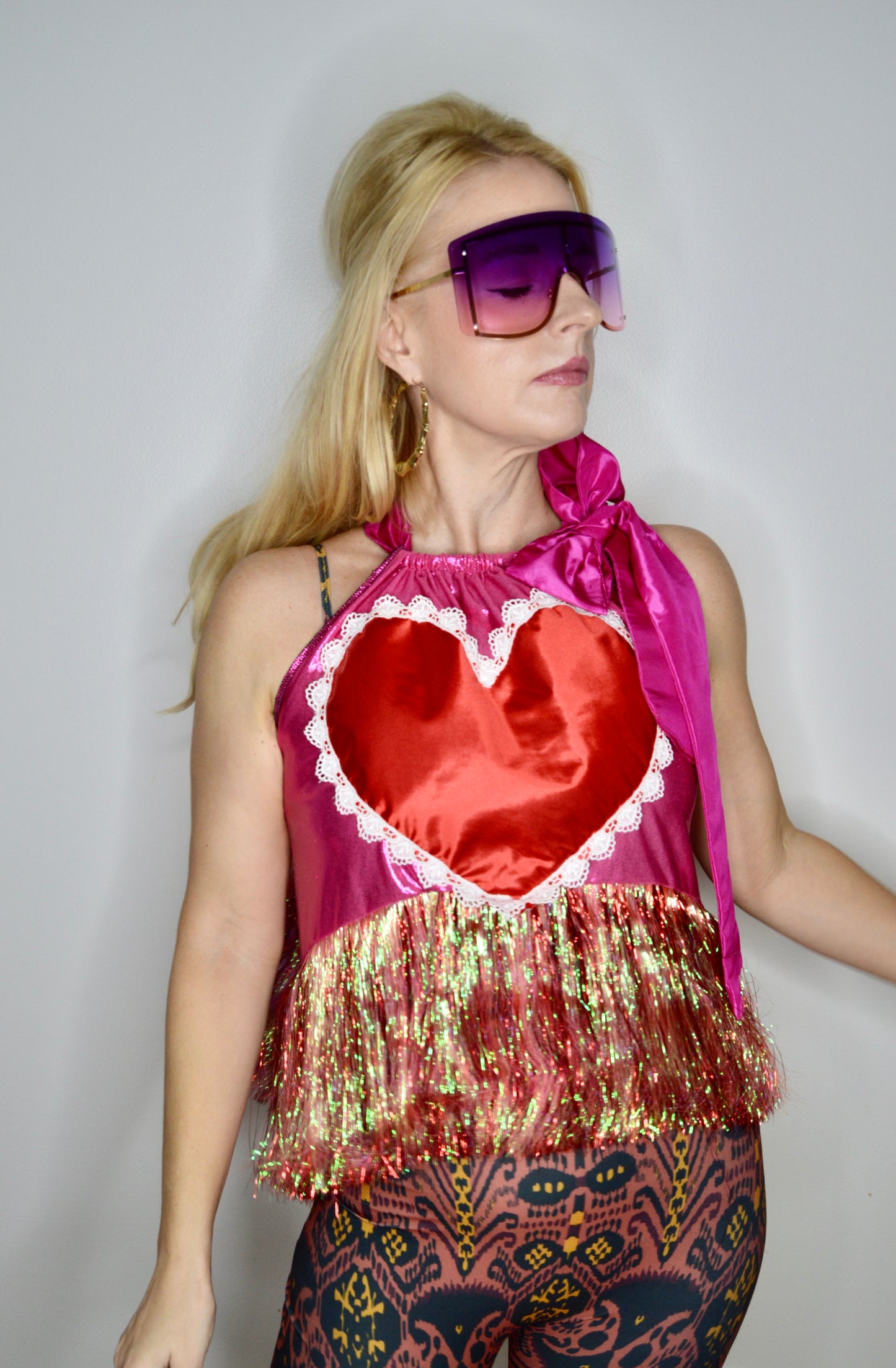 Heart Love Pink Shine Tinsel Halter Top