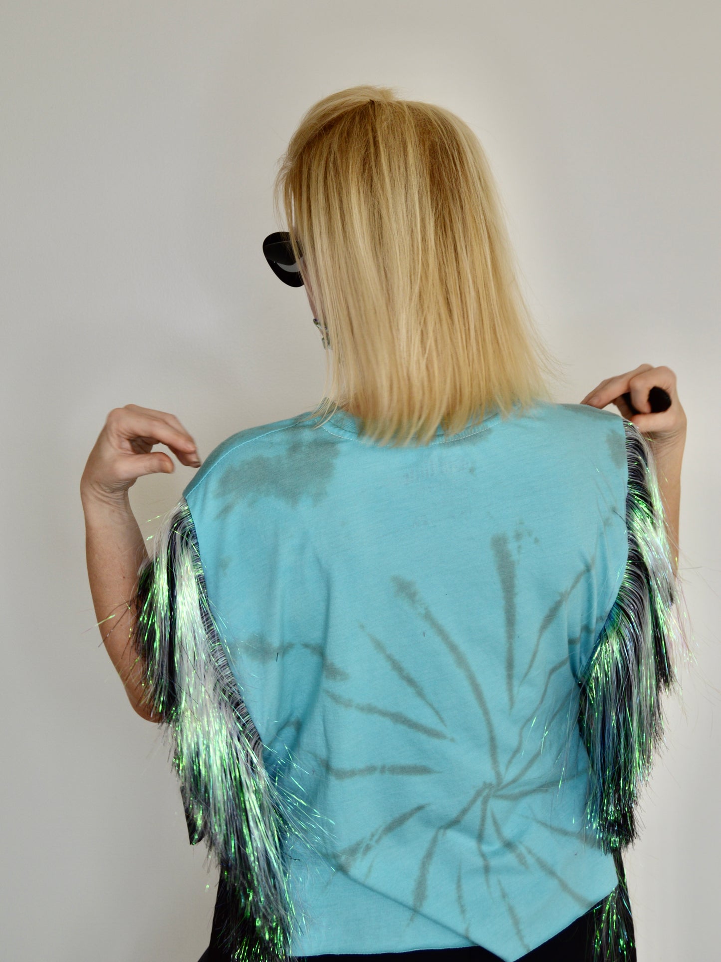 Sublime Aquamarine OG Tinsel Fringe Top with Side Bows