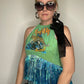 Def Leppard Animal Green Tinsel Fringe Halter Top